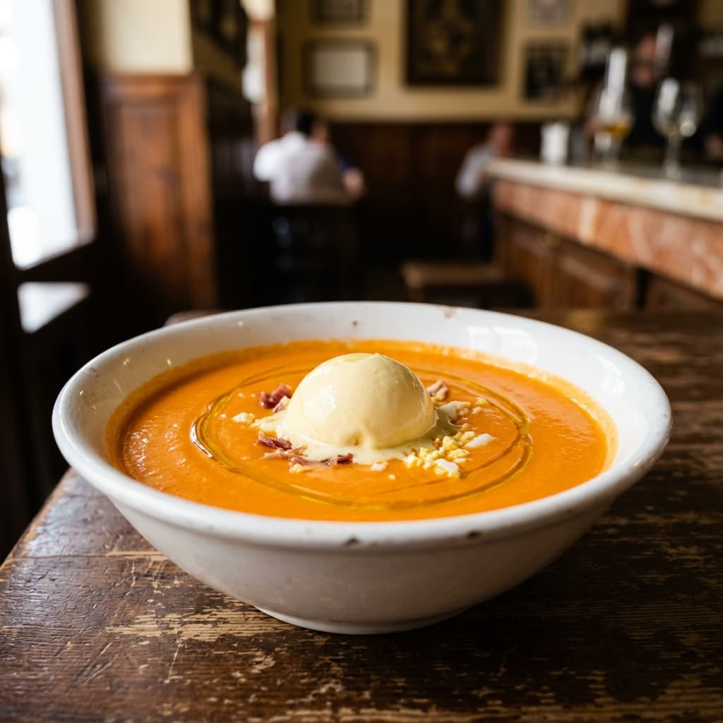 Salmorejo con helado de AOVE