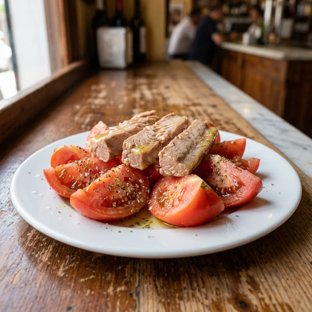 Tomate aliñado con ventresca