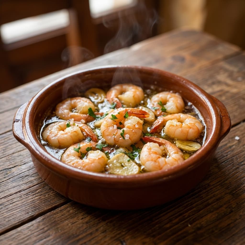 gambas al ajillo, ya preparada para la carta