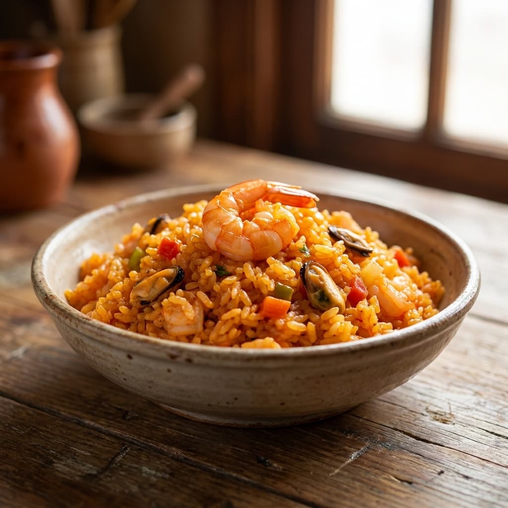 arroz con camarones, ya preparada para la carta